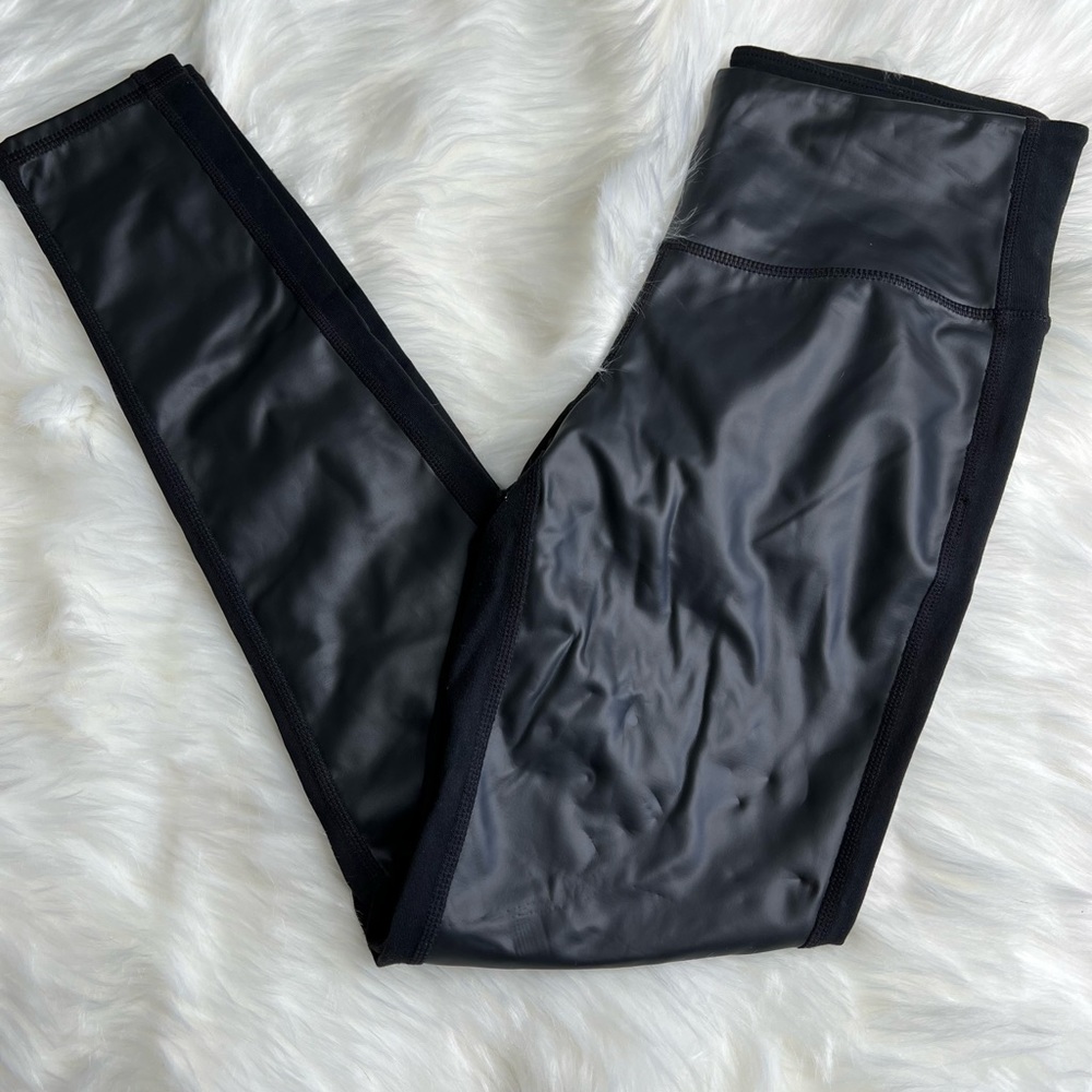 Athleta Black Faux Leather Front Black Leggings